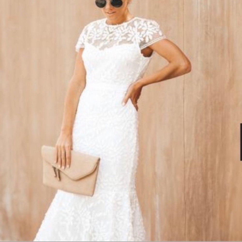 JustMe White Lace Midi Dress